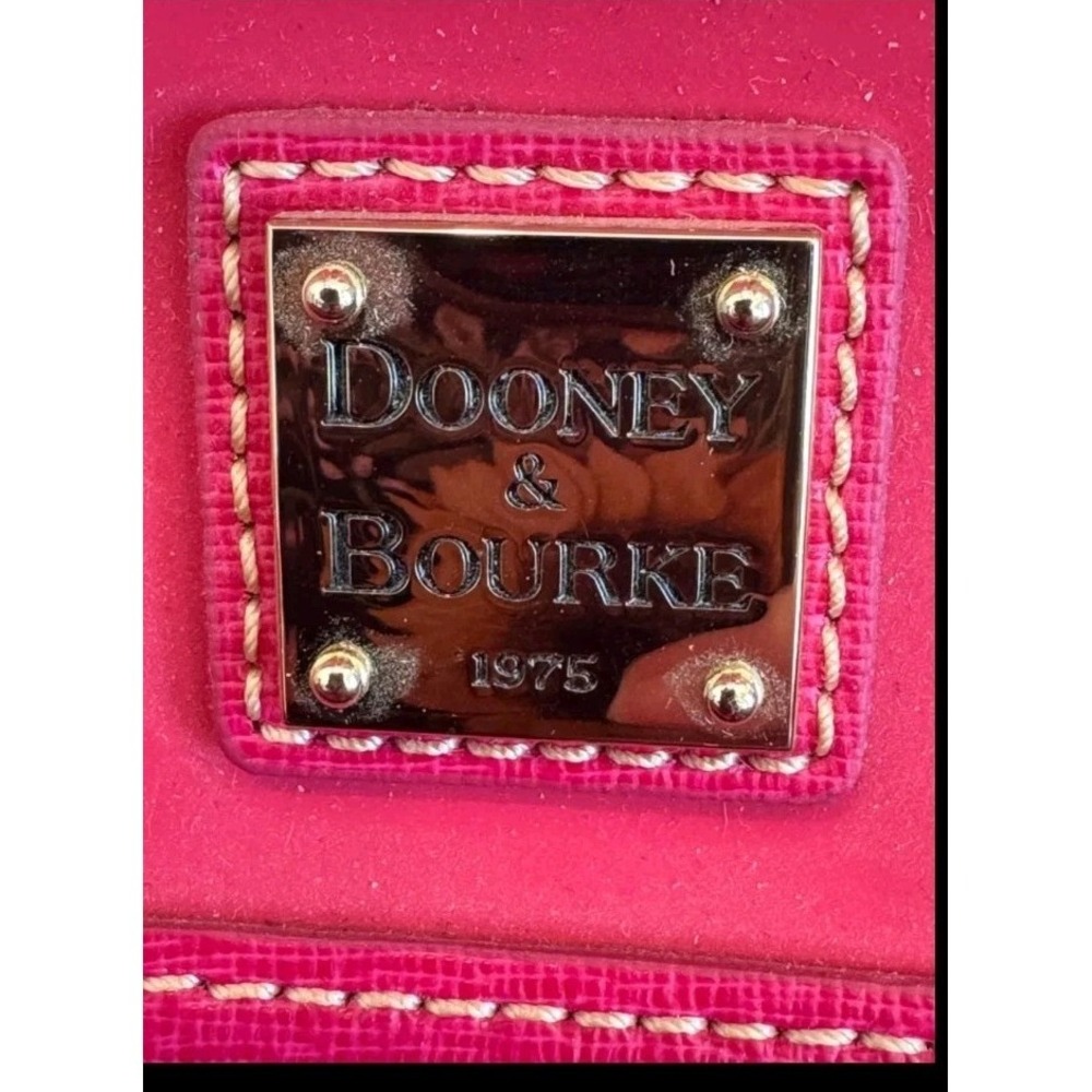 Dooney & Bourke Domed Satchel Hot Pink Patent Leather Natural Trim Zip Closure - Picture 6 of 16
